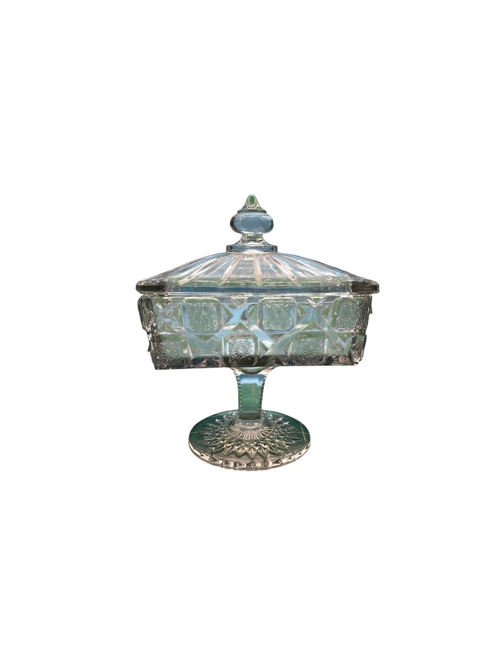 Vintage Jeannette Glass Clear Wedding Box Compote Pedestal Candy Dish USA Decor